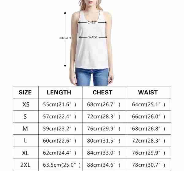 WOMENS ALL OVER PRINT TANK SIZE CHART