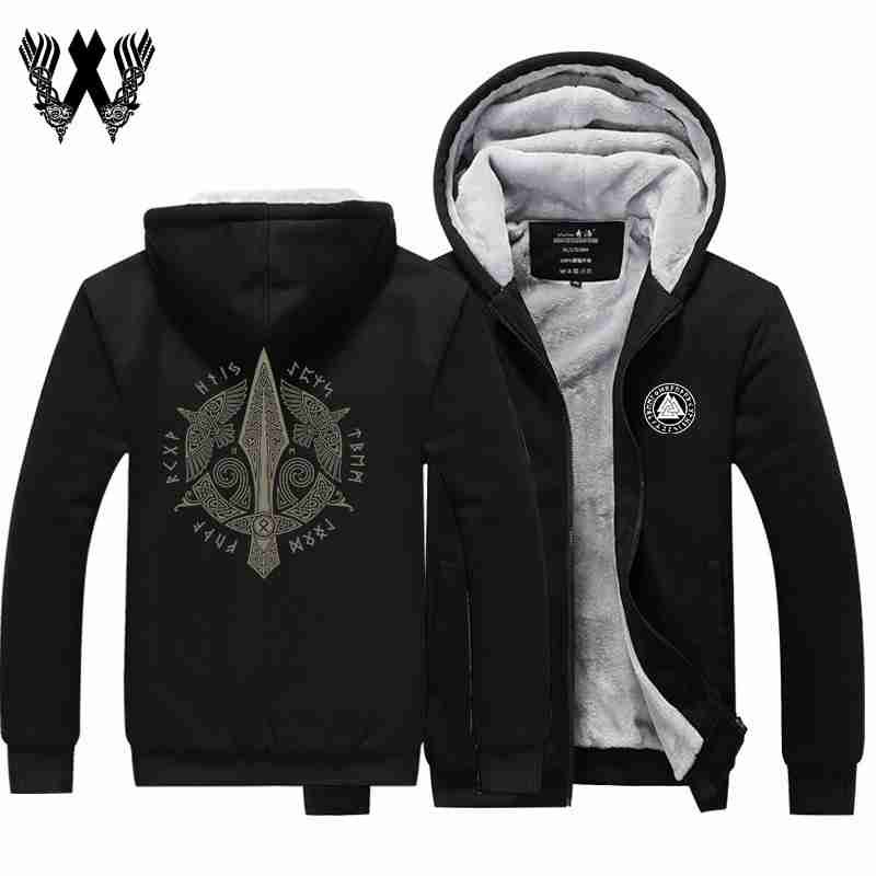 Viking Valknut Dagger Crow Winter Plus Velvet Hooded Jackets