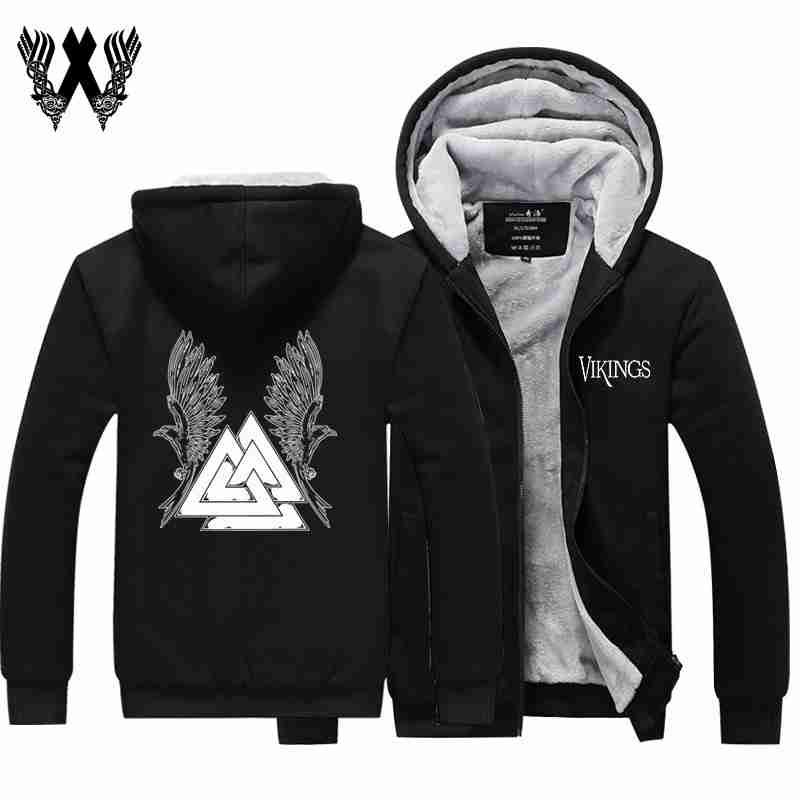 Vikings Valknut Crow Winter Plus Velvet Hooded Jackets