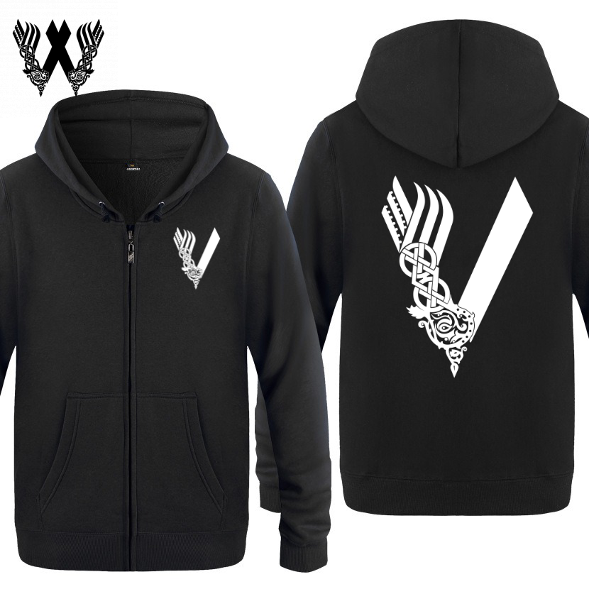 Vikings Tv Show Logo Unisex Solid Color Cotton Hooded Zip Jackets